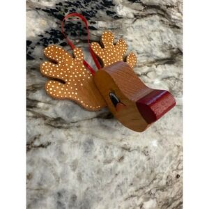 Vintage Wooden Reindeer Ornament Cute Christmas‎ Tree Rudolph Holiday Decor